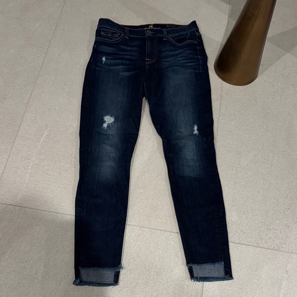 7 For All Mankind Dark Riverside Drive Ankle Distressed Skinny Jeans 26 - Picture 2 of 9